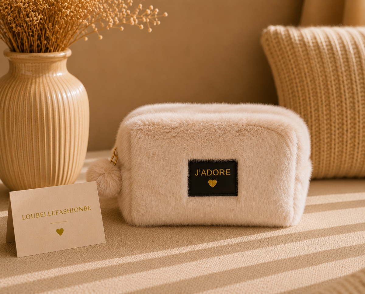 J’Adore Pouch – Taupe Plush 🤍